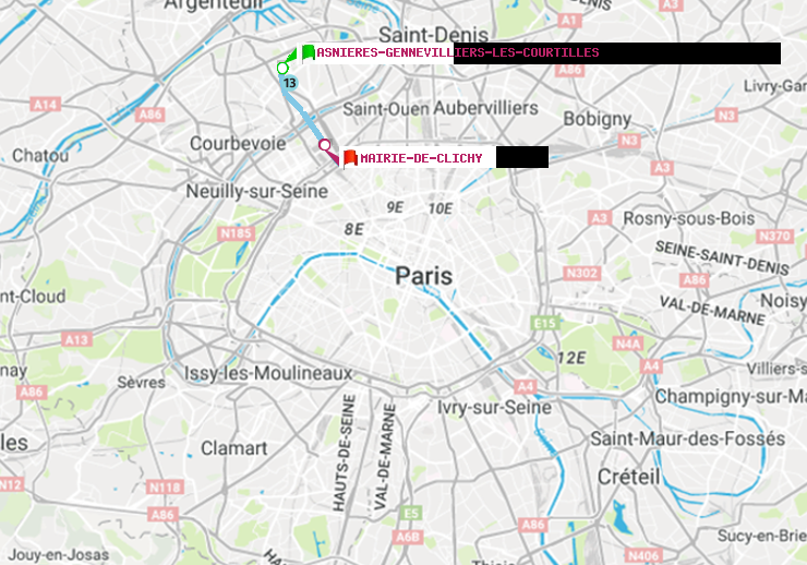plan itinéraire ratp de Asnieres-Gennevilliers Les Courtilles à Mairie de Clichy