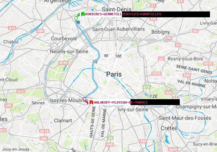 plan itinéraire ratp de Asnieres-Gennevilliers Les Courtilles à Malakoff-Plateau de Vanves