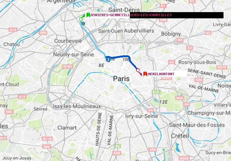 plan itinéraire ratp de Asnieres-Gennevilliers Les Courtilles à Ménilmontant