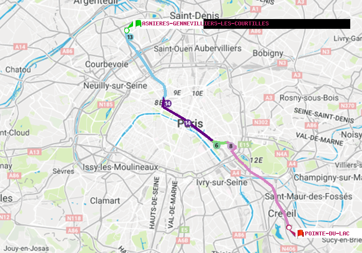 plan itinéraire ratp de Asnieres-Gennevilliers Les Courtilles à Pointe du Lac