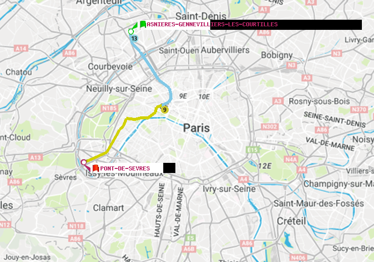 plan itinéraire ratp de Asnieres-Gennevilliers Les Courtilles à Pont de Sèvres