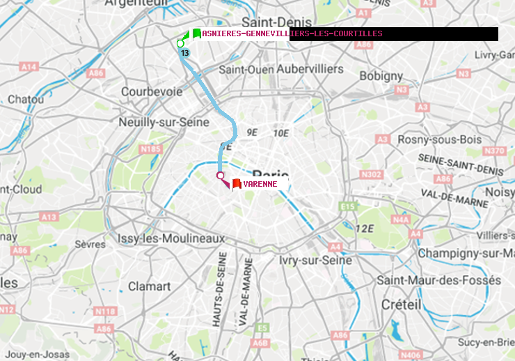 plan itinéraire ratp de Asnieres-Gennevilliers Les Courtilles à Varenne