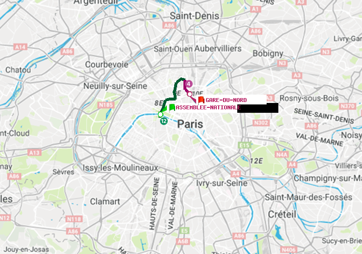 plan itinéraire ratp de Assemblée Nationale à Gare du Nord