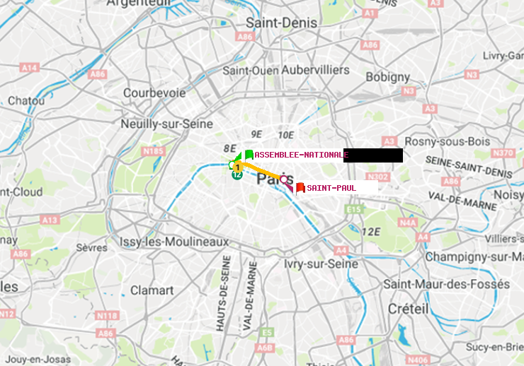 plan itinéraire ratp de Assemblée Nationale à Saint-Paul (Le Marais)