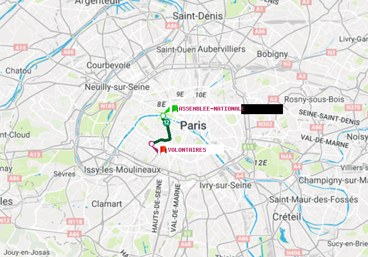 plan itinéraire ratp de Assemblée Nationale à Volontaires
