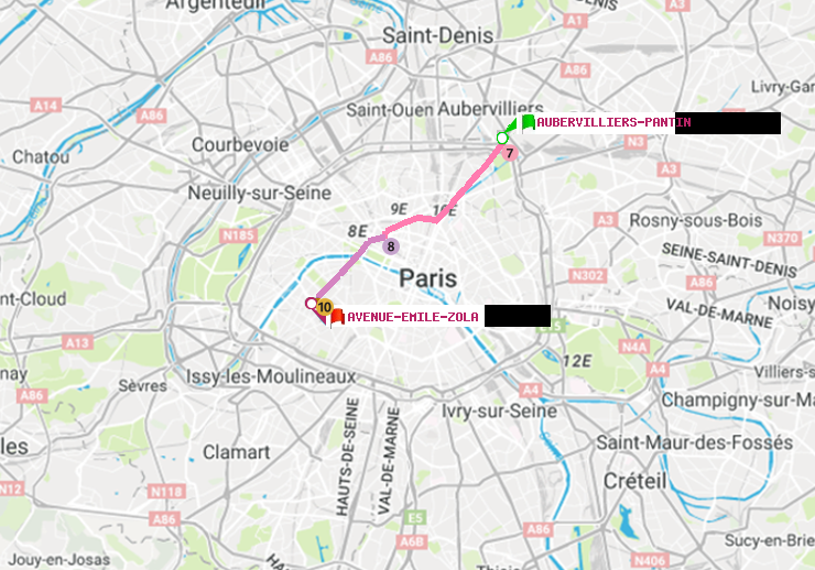 plan itinéraire ratp de Aubervilliers Pantin (4 Chemins) à Avenue Emile-Zola