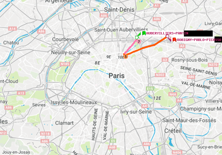 plan itinéraire ratp de Aubervilliers Pantin (4 Chemins) à Bobigny-Pablo-Picasso