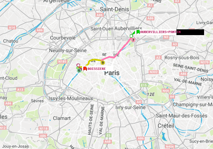 plan itinéraire ratp de Aubervilliers Pantin (4 Chemins) à Boissière