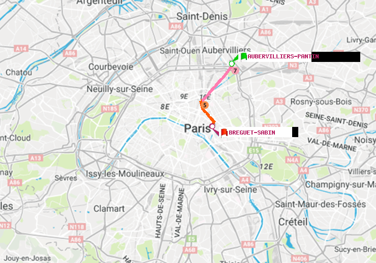 plan itinéraire ratp de Aubervilliers Pantin (4 Chemins) à Bréguet-Sabin