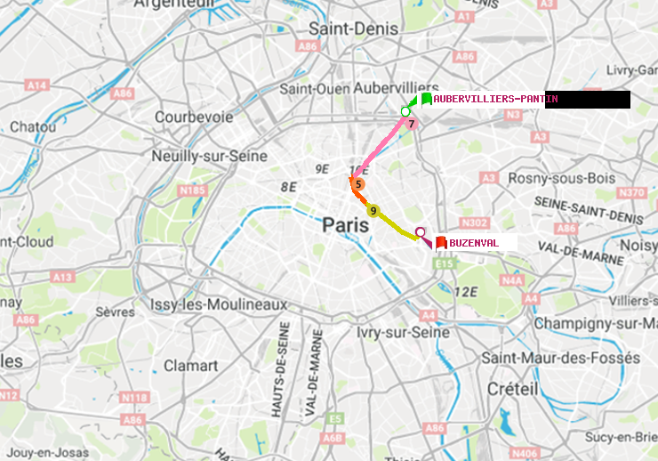 plan itinéraire ratp de Aubervilliers Pantin (4 Chemins) à Buzenval