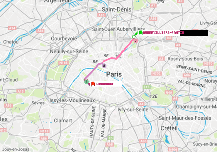 plan itinéraire ratp de Aubervilliers Pantin (4 Chemins) à Cambronne