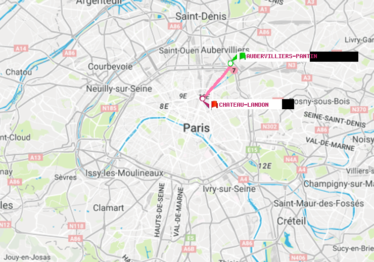 plan itinéraire ratp de Aubervilliers Pantin (4 Chemins) à Château Landon