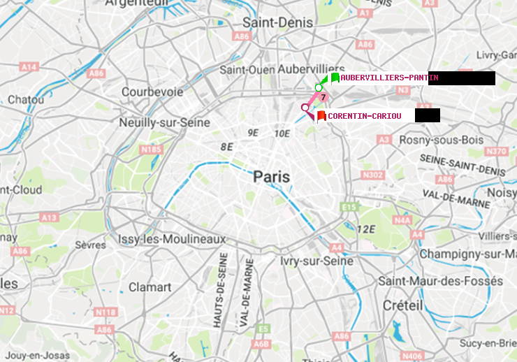 plan itinéraire ratp de Aubervilliers Pantin (4 Chemins) à Corentin-Cariou