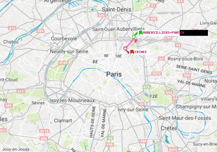 plan itinéraire ratp de Aubervilliers Pantin (4 Chemins) à Crimée