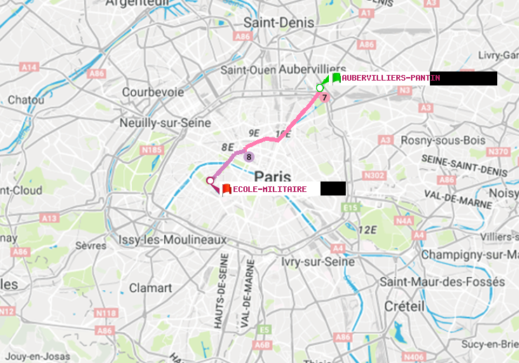plan itinéraire ratp de Aubervilliers Pantin (4 Chemins) à Ecole Militaire