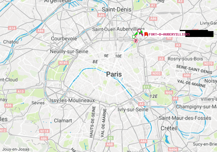 plan itinéraire ratp de Aubervilliers Pantin (4 Chemins) à Fort d
