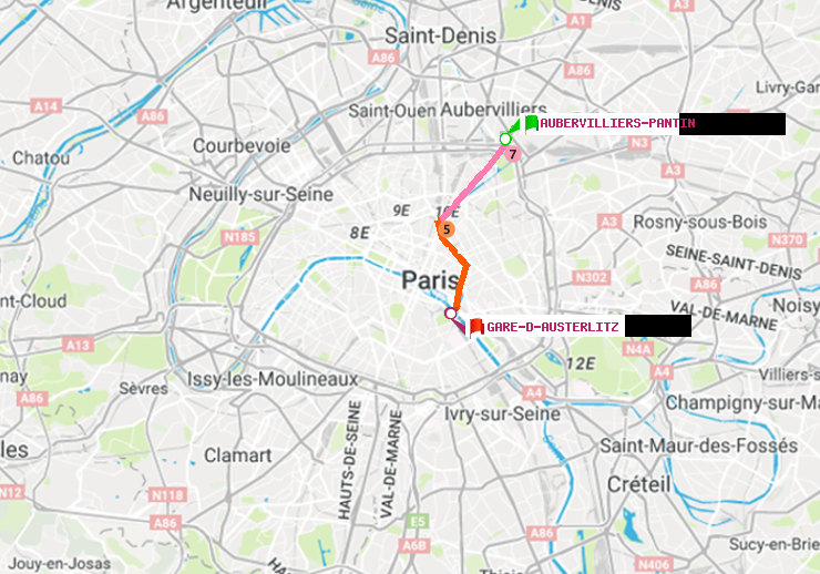 plan itinéraire ratp de Aubervilliers Pantin (4 Chemins) à Gare d