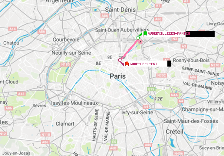 plan itinéraire ratp de Aubervilliers Pantin (4 Chemins) à Gare de l