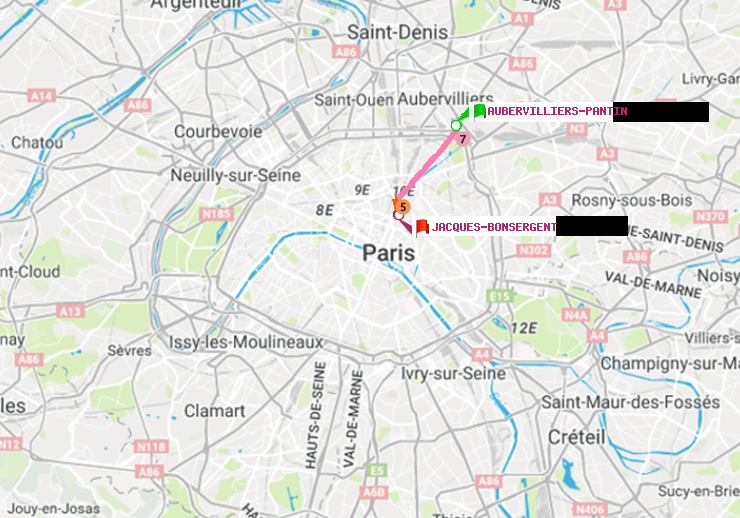 plan itinéraire ratp de Aubervilliers Pantin (4 Chemins) à Jacques-Bonsergent