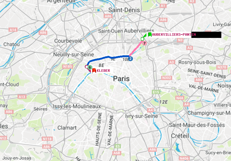 plan itinéraire ratp de Aubervilliers Pantin (4 Chemins) à Kléber