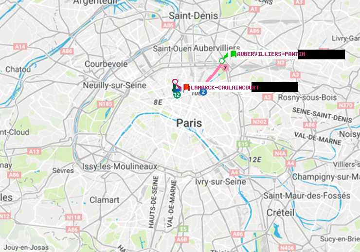 plan itinéraire ratp de Aubervilliers Pantin (4 Chemins) à Lamarck-Caulaincourt