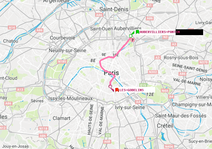 plan itinéraire ratp de Aubervilliers Pantin (4 Chemins) à Les Gobelins