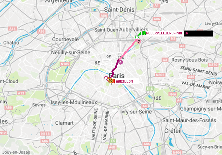 plan itinéraire ratp de Aubervilliers Pantin (4 Chemins) à Mabillon