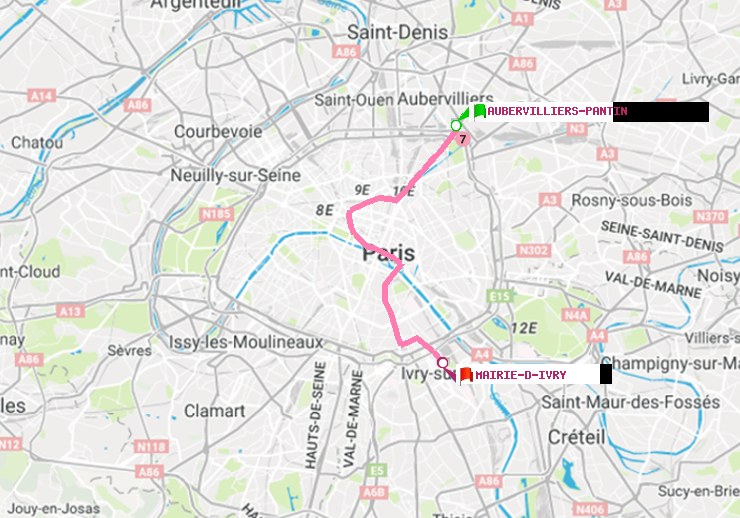 plan itinéraire ratp de Aubervilliers Pantin (4 Chemins) à Mairie d