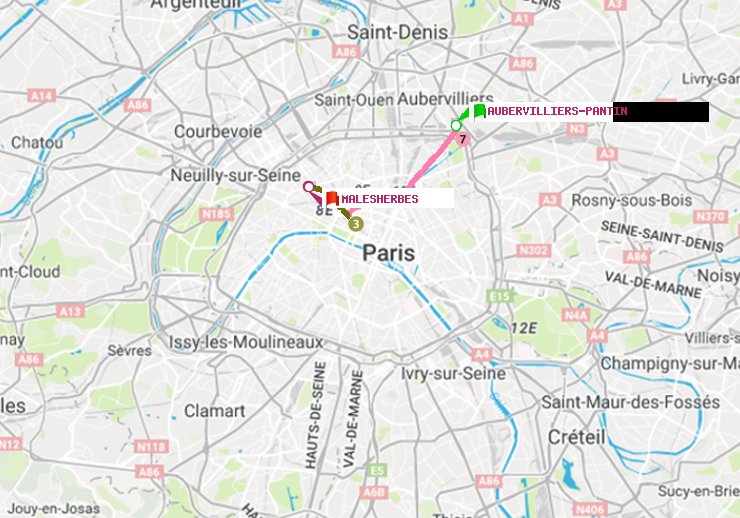 plan itinéraire ratp de Aubervilliers Pantin (4 Chemins) à Malesherbes