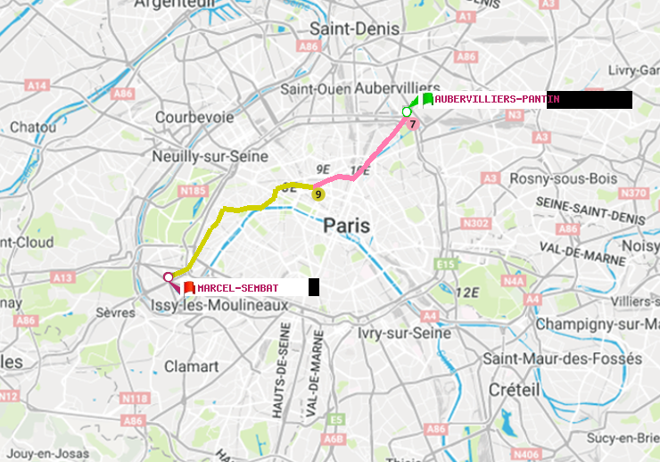 plan itinéraire ratp de Aubervilliers Pantin (4 Chemins) à Marcel Sembat