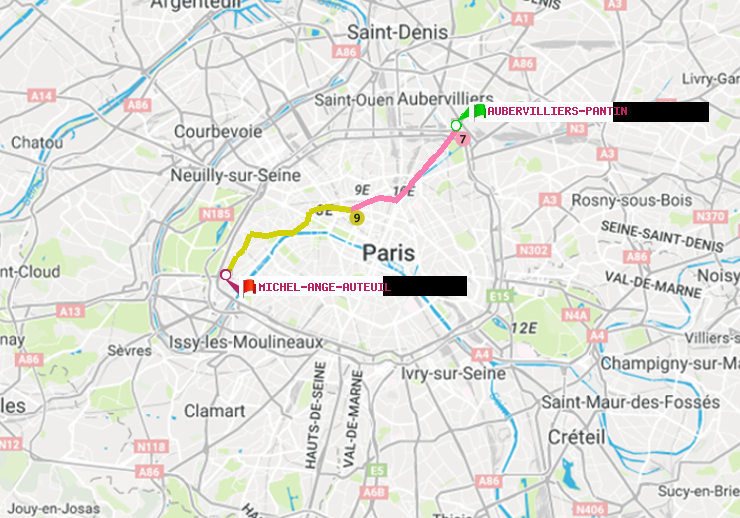 plan itinéraire ratp de Aubervilliers Pantin (4 Chemins) à Michel-Ange-Auteuil