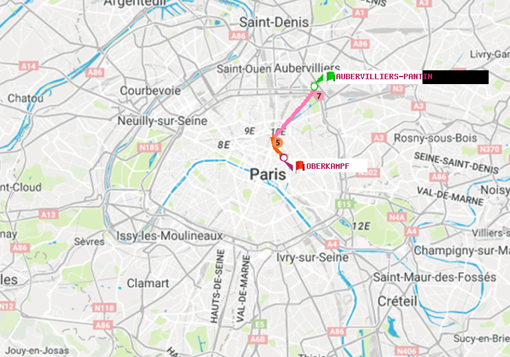 plan itinéraire ratp de Aubervilliers Pantin (4 Chemins) à Oberkampf