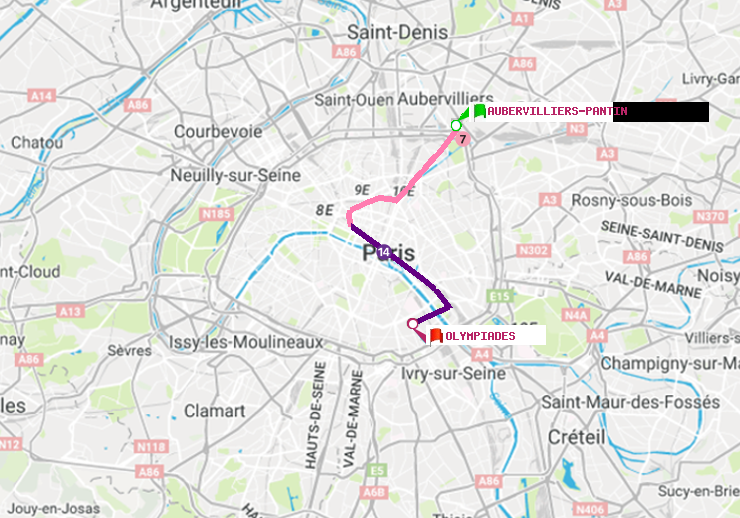 plan itinéraire ratp de Aubervilliers Pantin (4 Chemins) à Olympiades