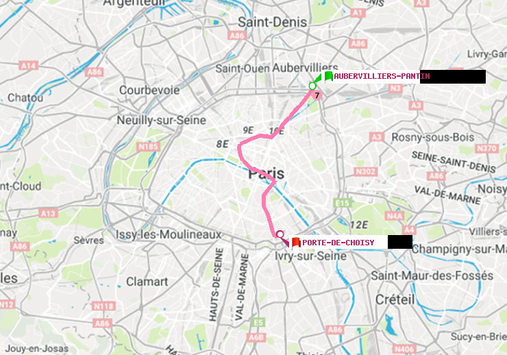 plan itinéraire ratp de Aubervilliers Pantin (4 Chemins) à Porte de Choisy