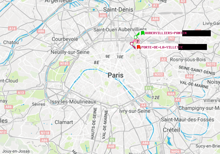 plan itinéraire ratp de Aubervilliers Pantin (4 Chemins) à Porte de la Villette