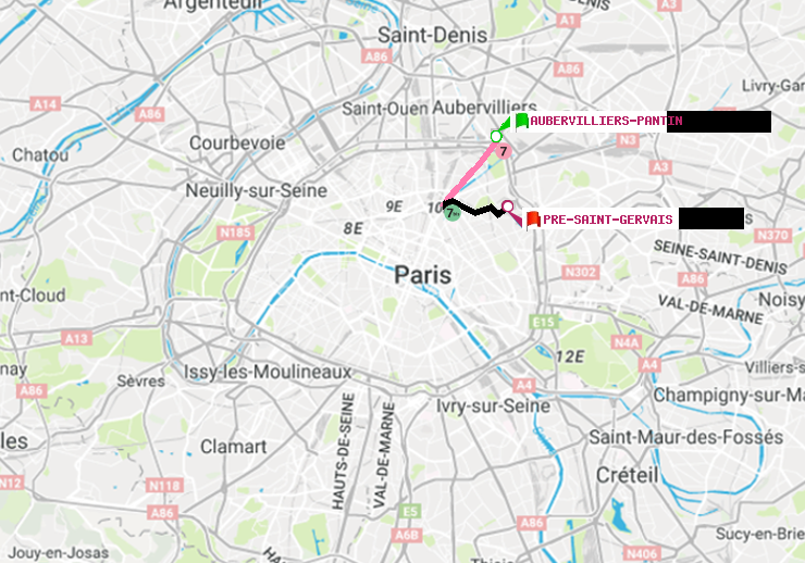 plan itinéraire ratp de Aubervilliers Pantin (4 Chemins) à Pré-Saint-Gervais