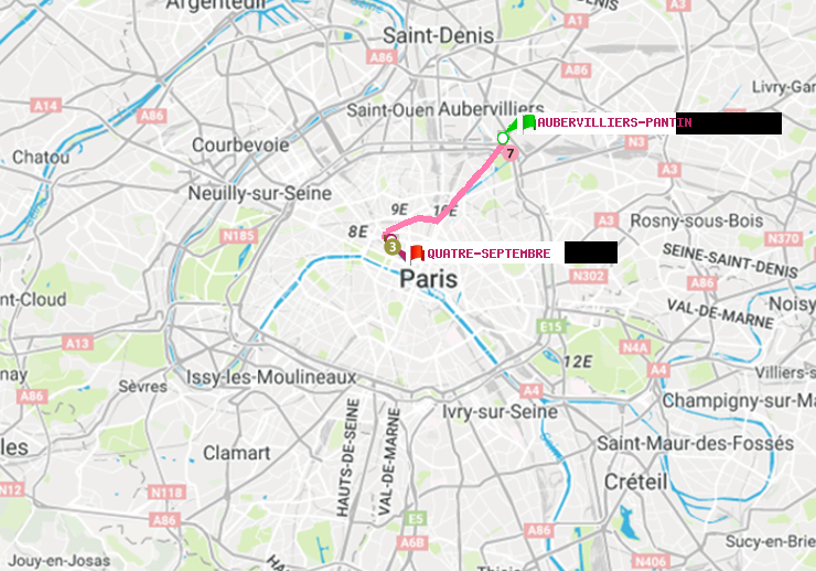 plan itinéraire ratp de Aubervilliers Pantin (4 Chemins) à Quatre Septembre