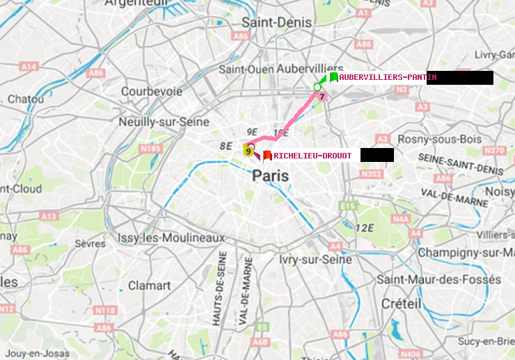 plan itinéraire ratp de Aubervilliers Pantin (4 Chemins) à Richelieu-Drouot