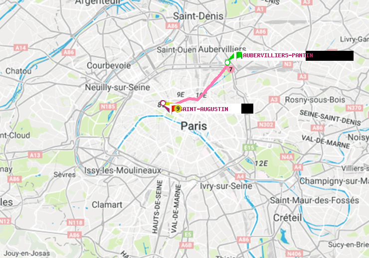 plan itinéraire ratp de Aubervilliers Pantin (4 Chemins) à Saint-Augustin