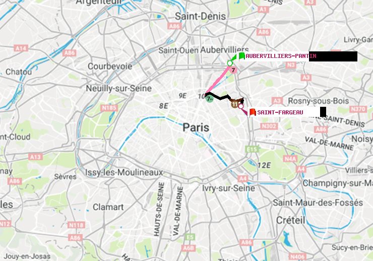 plan itinéraire ratp de Aubervilliers Pantin (4 Chemins) à Saint-Fargeau