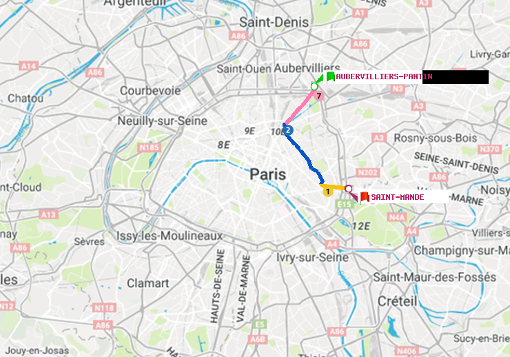 plan itinéraire ratp de Aubervilliers Pantin (4 Chemins) à Saint-Mandé