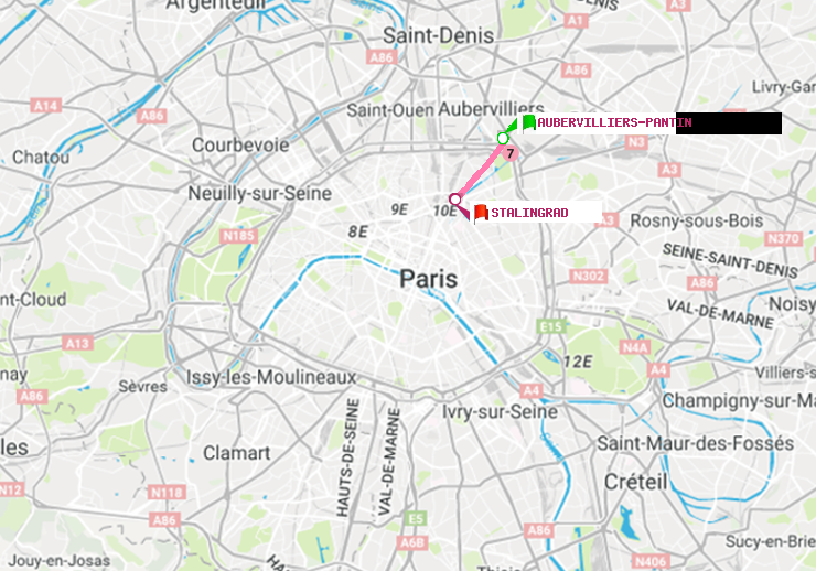 plan itinéraire ratp de Aubervilliers Pantin (4 Chemins) à Stalingrad