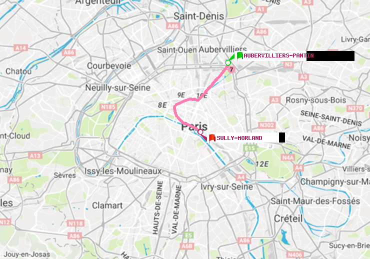plan itinéraire ratp de Aubervilliers Pantin (4 Chemins) à Sully-Morland