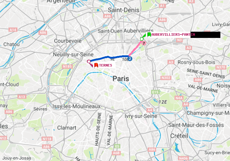 plan itinéraire ratp de Aubervilliers Pantin (4 Chemins) à Ternes