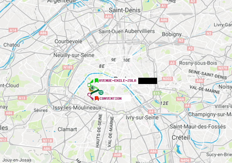 plan itinéraire ratp de Avenue Emile-Zola à Convention