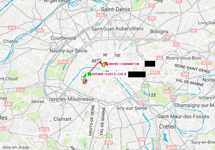 plan itinéraire ratp de Avenue Emile-Zola à Havre-Caumartin
