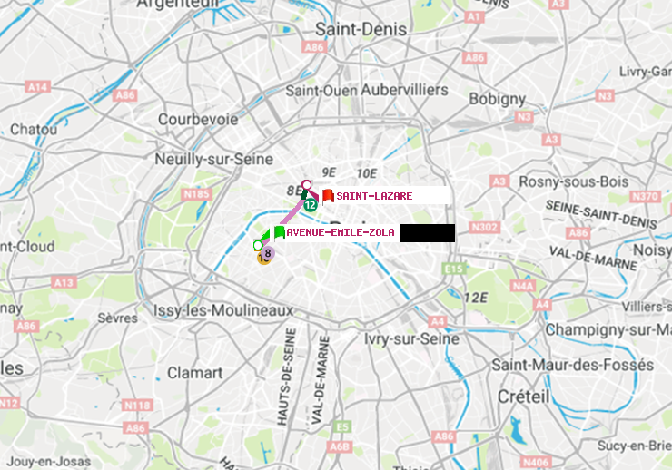 plan itinéraire ratp de Avenue Emile-Zola à Saint-Lazare