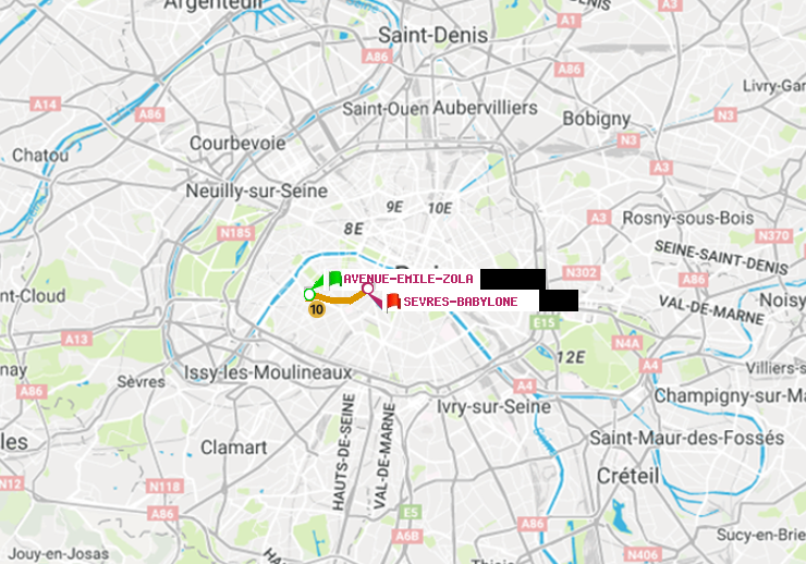 plan itinéraire ratp de Avenue Emile-Zola à Sèvres-Babylone