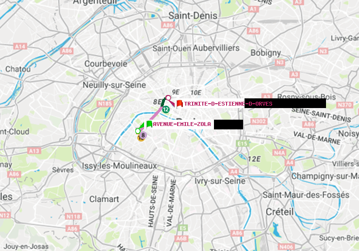 plan itinéraire ratp de Avenue Emile-Zola à Trinité-d