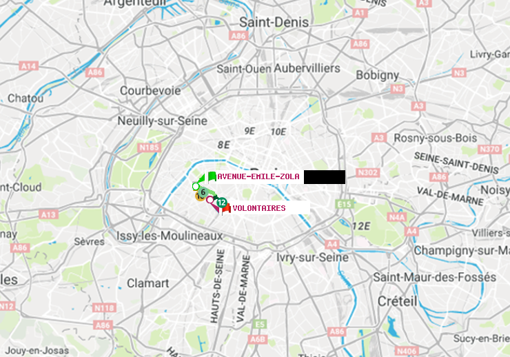 plan itinéraire ratp de Avenue Emile-Zola à Volontaires
